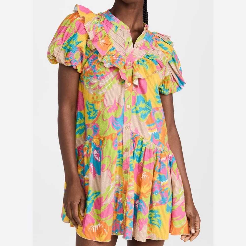 [love the label] 100% Cotton Tropical Button Front Ruffle Dress